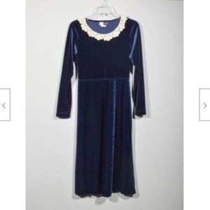 Dress.com Dark Blue Velvet Crochet Collar Long Sleeve Midi Maxi Dress Sz M